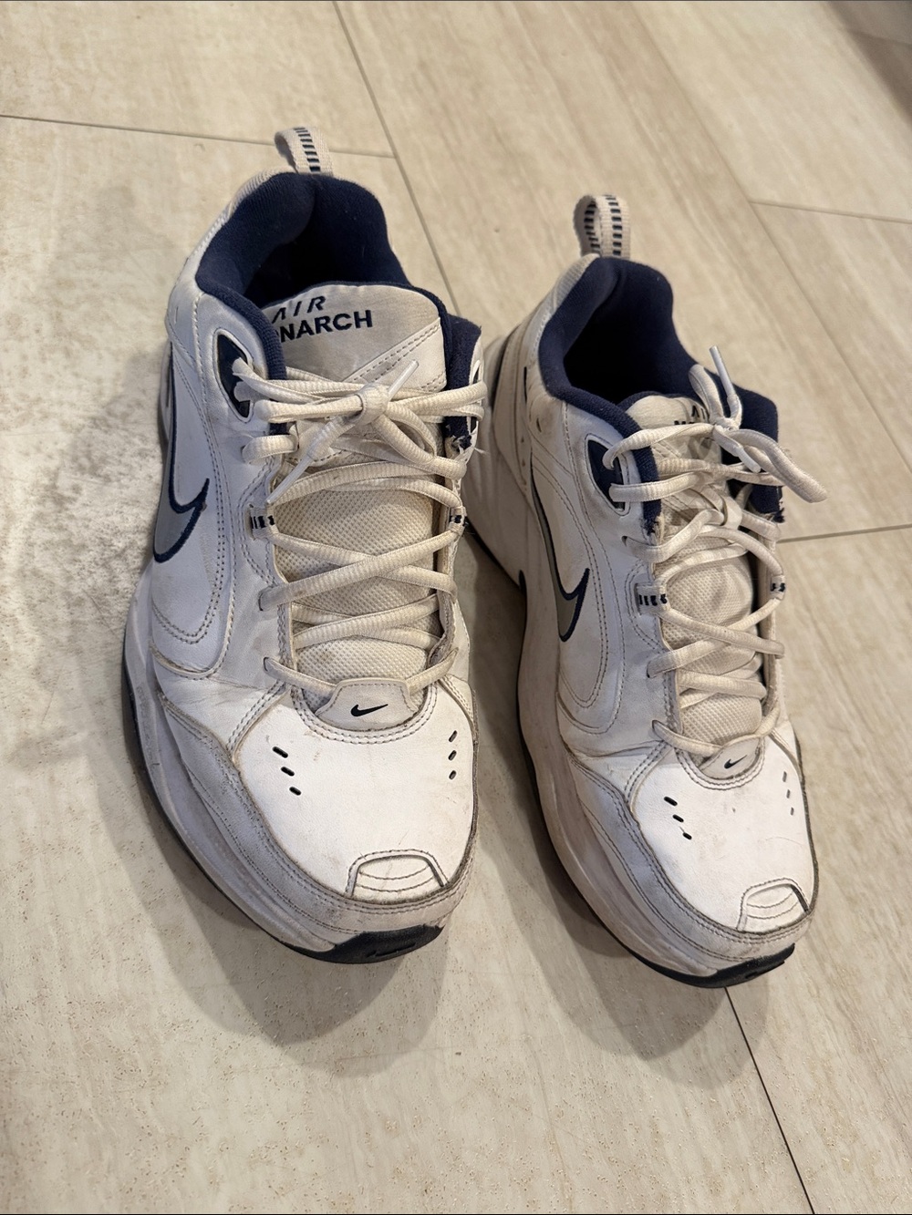Nike Men’s White/Navy Air Monarch Athletic Sneakers